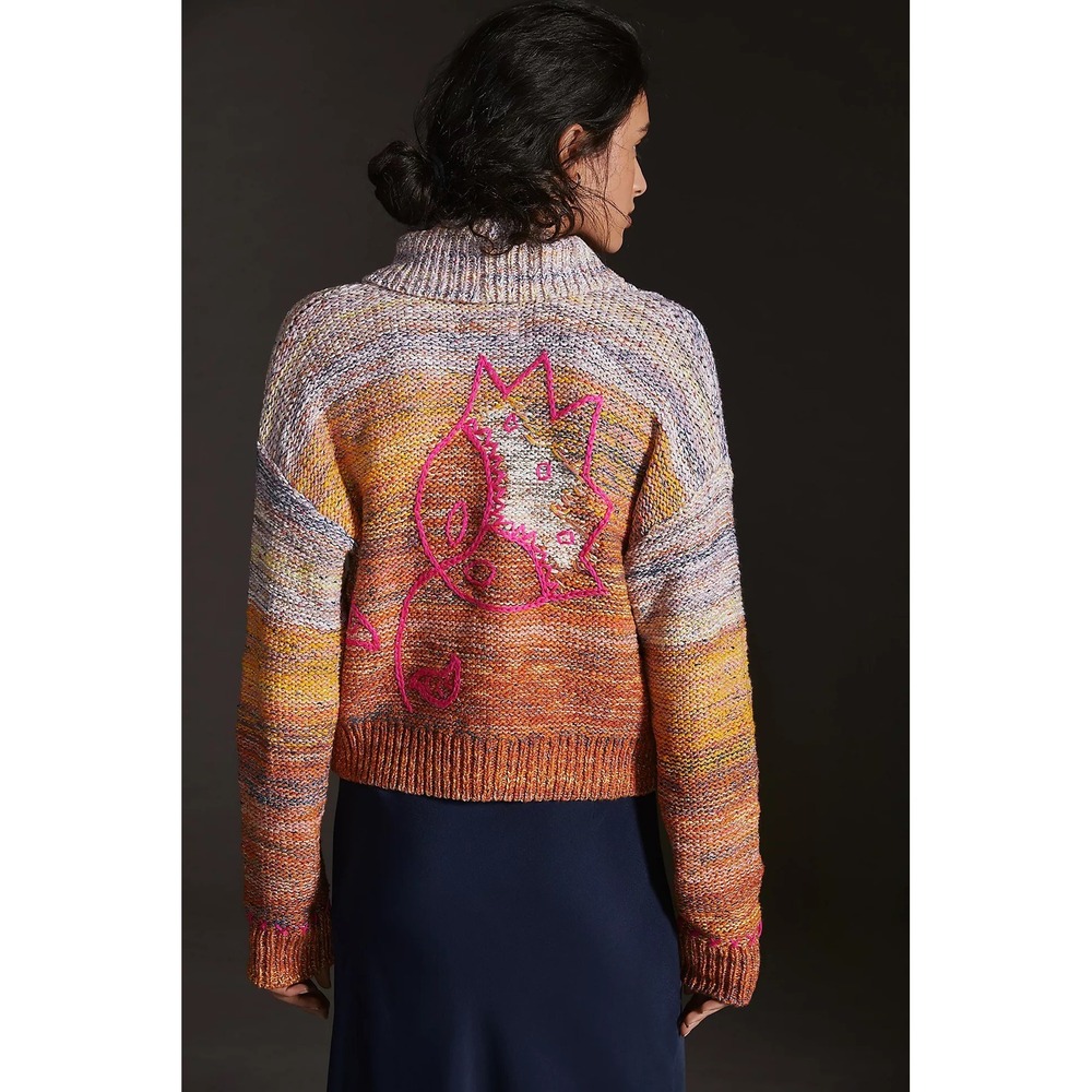 Anthropologie PILCRO Flower Cardigan Sweater Embroidered Knitwear Pockets Large - Picture 10 of 16